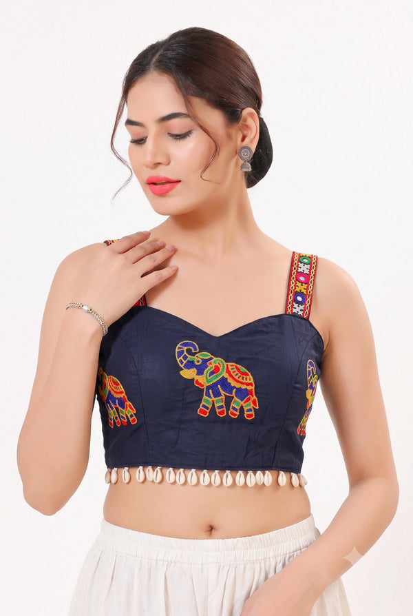 Navy Blue Heavy Magic Cotton Blouse - Front View | Samyak Fashion
