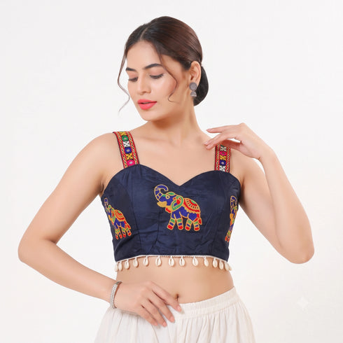 Navy Blue Heavy Magic Cotton Blouse - Back View | Samyak Fashion