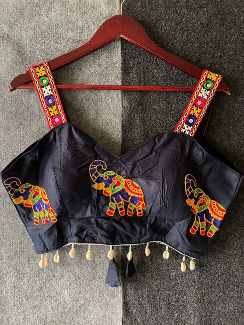 Navy Blue Heavy Magic Cotton Blouse - Side View | Samyak Fashion