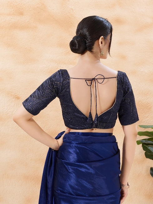 Navy Blue Imported Blouse - Side View | Samyak Fashion