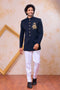 Navy Blue Imported Lachka Fabric Mens Premium Men's Indo Western - Front View | Samyak Fashion
