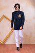 Navy Blue Imported Lachka Fabric Mens Premium Men's Indo Western - Back View | Samyak Fashion