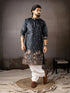 Navy Blue Linen Mens Kurta With Payjama - Front View | Samyak Fashion