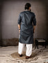 Navy Blue Linen Mens Kurta With Payjama - Back View | Samyak Fashion