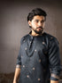 Navy Blue Linen Mens Kurta With Payjama - Side View | Samyak Fashion
