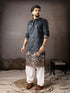 Navy Blue Linen Mens Kurta With Payjama - Detail View | Samyak Fashion