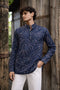 Navy Blue Linen Mens Short Kurta - Front View | Samyak Fashion