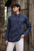 Navy Blue Linen Mens Short Kurta - Front View | Samyak Fashion