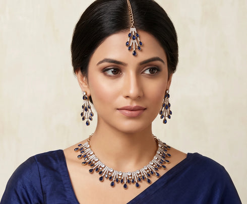 Navy Blue Necklace - Front View | Samyak Fashion