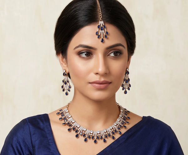 Navy Blue Necklace - Front View | Samyak Fashion