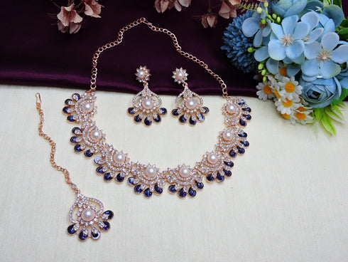 Navy Blue Necklace - Side View | Samyak Fashion