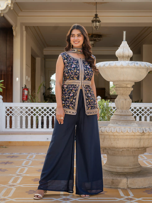 Navy Blue Premium Star Georgette Salwar Suit - Side View | Samyak Fashion