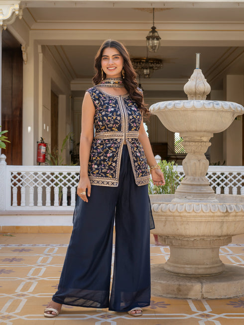 Navy Blue Premium Star Georgette Salwar Suit - Detail View | Samyak Fashion
