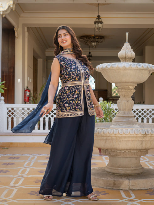 Navy Blue Premium Star Georgette Salwar Suit - Close-up View | Samyak Fashion
