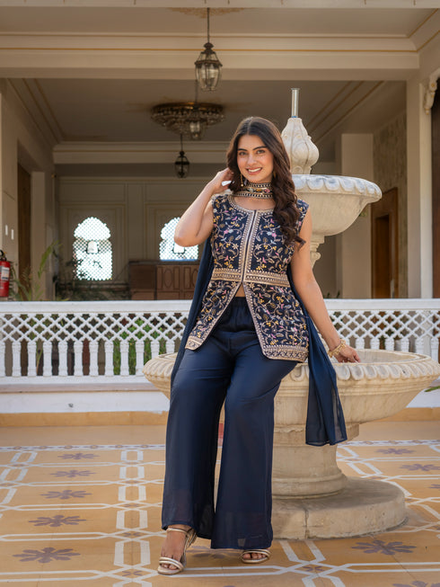 Navy Blue Premium Star Georgette Salwar Suit - Full View | Samyak Fashion
