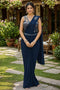 Navy Blue Real Premium Lycra Party Wear Ready To Wear Saree With Blouse - Front View | Samyak Fashion