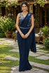 Navy Blue Real Premium Lycra Party Wear Ready To Wear Saree With Blouse - Front View | Samyak Fashion