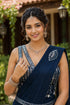 Navy Blue Real Premium Lycra Party Wear Ready To Wear Saree With Blouse - Back View | Samyak Fashion