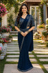 Navy Blue Real Premium Lycra Saree With Blouse - Front View | Samyak Fashion