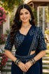 Navy Blue Real Premium Lycra Saree With Blouse - Back View | Samyak Fashion