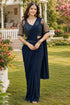 Navy Blue Real Premium Lycra Saree With Blouse - Front View | Samyak Fashion