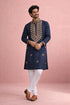 Navy Blue Rolex Silk Mens Kurta With Payjama - Front View | Samyak Fashion
