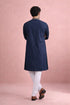 Navy Blue Rolex Silk Mens Kurta With Payjama - Back View | Samyak Fashion