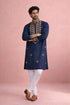 Navy Blue Rolex Silk Mens Kurta With Payjama - Side View | Samyak Fashion