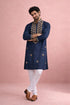 Navy Blue Rolex Silk Mens Kurta With Payjama - Detail View | Samyak Fashion