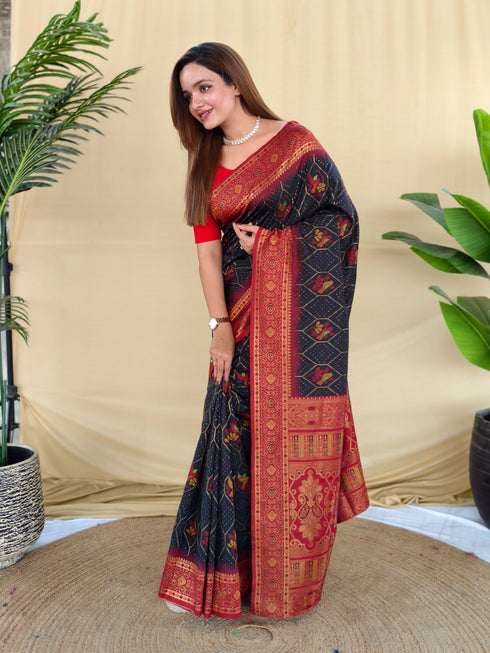 Navy Blue Silk Elegant Party Wear Saree Collection With Blouse - Back View | Samyak Fashion