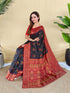 Navy Blue Silk Elegant Party Wear Saree Collection With Blouse - Side View | Samyak Fashion