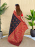Navy Blue Silk Elegant Party Wear Saree Collection With Blouse - Detail View | Samyak Fashion