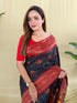 Navy Blue Silk Elegant Party Wear Saree Collection With Blouse - Close-up View | Samyak Fashion