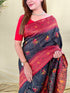 Navy Blue Silk Elegant Party Wear Saree Collection With Blouse - Full View | Samyak Fashion