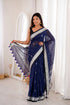 Navy Blue Soft Lilan Slub Party Wear Saree With Blouse - Back View | Samyak Fashion