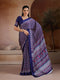Navy Blue Soft Satin Georgette Elegant Party Wear Saree Collection With Blouse - Front View | Samyak Fashion