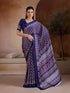 Navy Blue Soft Satin Georgette Elegant Party Wear Saree Collection With Blouse - Front View | Samyak Fashion