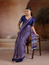 Navy Blue Soft Satin Georgette Elegant Party Wear Saree Collection With Blouse - Side View | Samyak Fashion