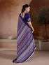 Navy Blue Soft Satin Georgette Elegant Party Wear Saree Collection With Blouse - Detail View | Samyak Fashion