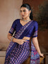 Navy Blue Soft Satin Georgette Elegant Party Wear Saree Collection With Blouse - Close-up View | Samyak Fashion