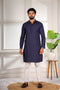 Nevy Blue Cotton Mens Kurta With Payjama - Front View | Samyak Fashion
