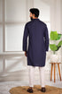 Nevy Blue Cotton Mens Kurta With Payjama - Back View | Samyak Fashion