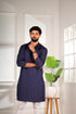 Nevy Blue Cotton Mens Kurta With Payjama - Side View | Samyak Fashion