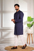 Nevy Blue Cotton Mens Kurta With Payjama - Detail View | Samyak Fashion