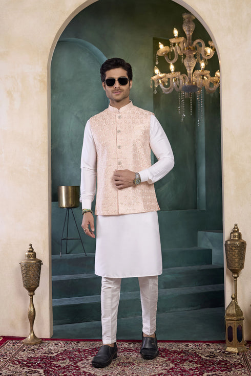 Off White Banarasi Silk Mens Mans - Side View | Samyak Fashion