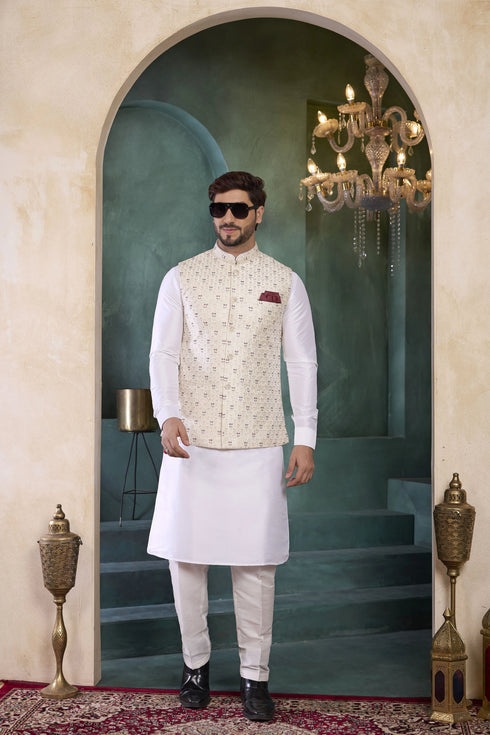 Off White Banarasi Silk Mens Mans - Side View | Samyak Fashion