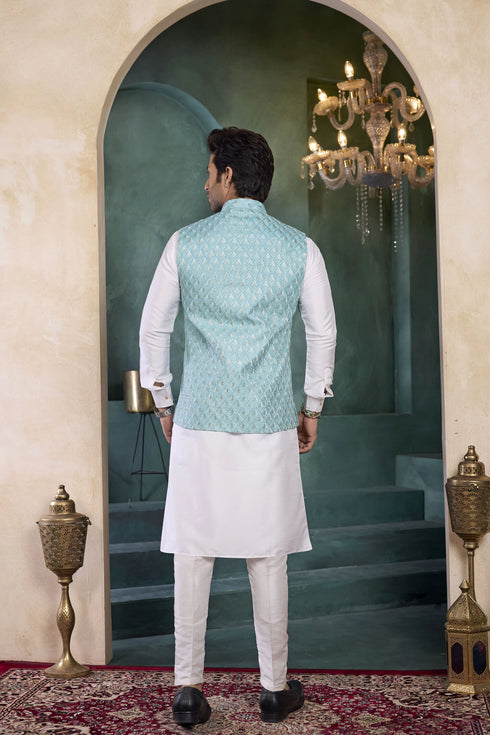 Off White Banarasi Silk Mens Mans - Back View | Samyak Fashion