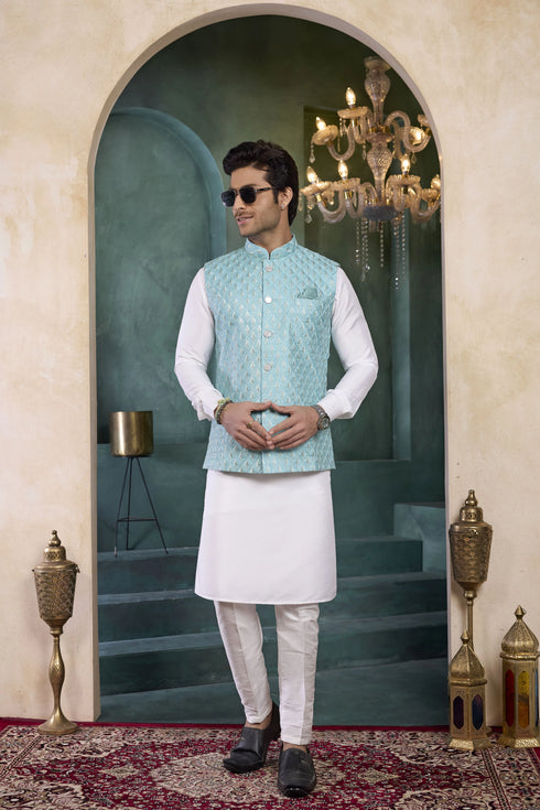 Off White Banarasi Silk Mens Mans - Side View | Samyak Fashion