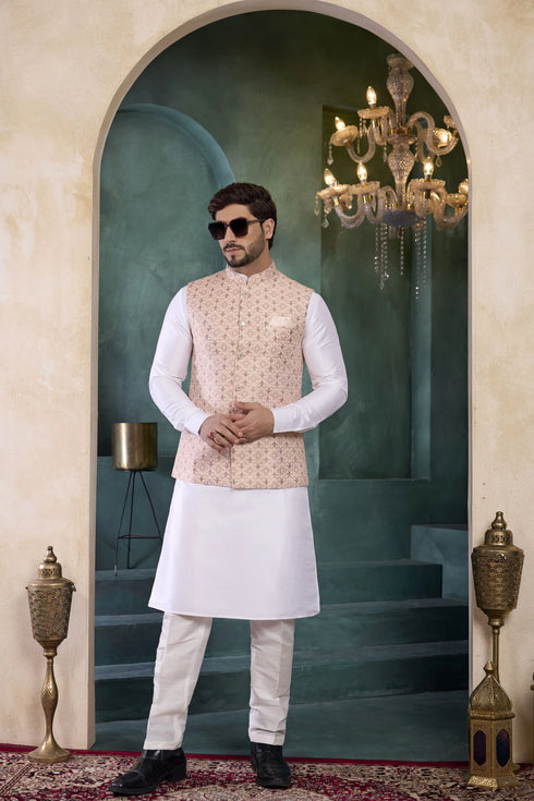 Off White Banarasi Silk Mens Mans - Side View | Samyak Fashion