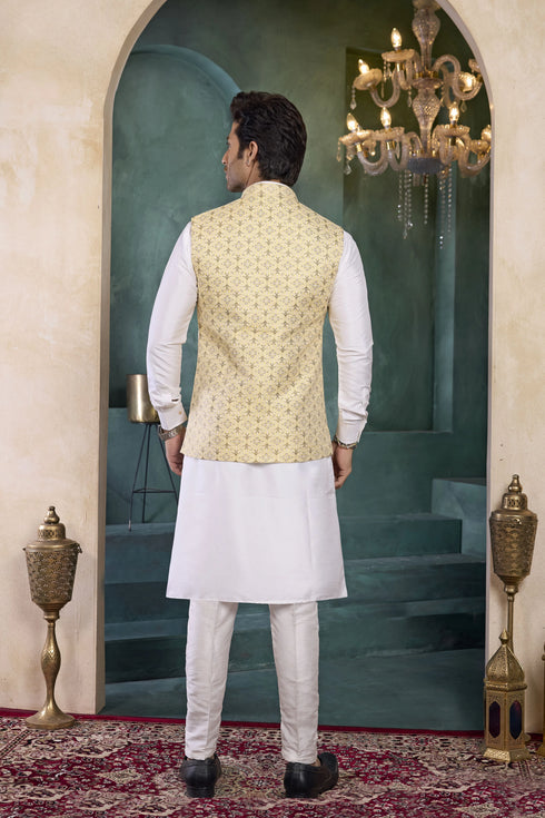 Off White Banarasi Silk Mens Mans - Back View | Samyak Fashion